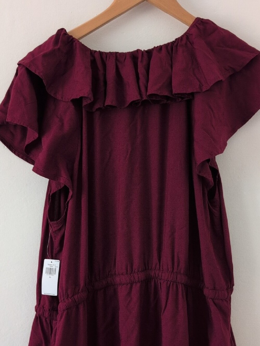 New Old Navy Wine Burgundy Ruffle Midi Short Sleeve Dress Elastic Waist Sz XL - Picture 6 of 7